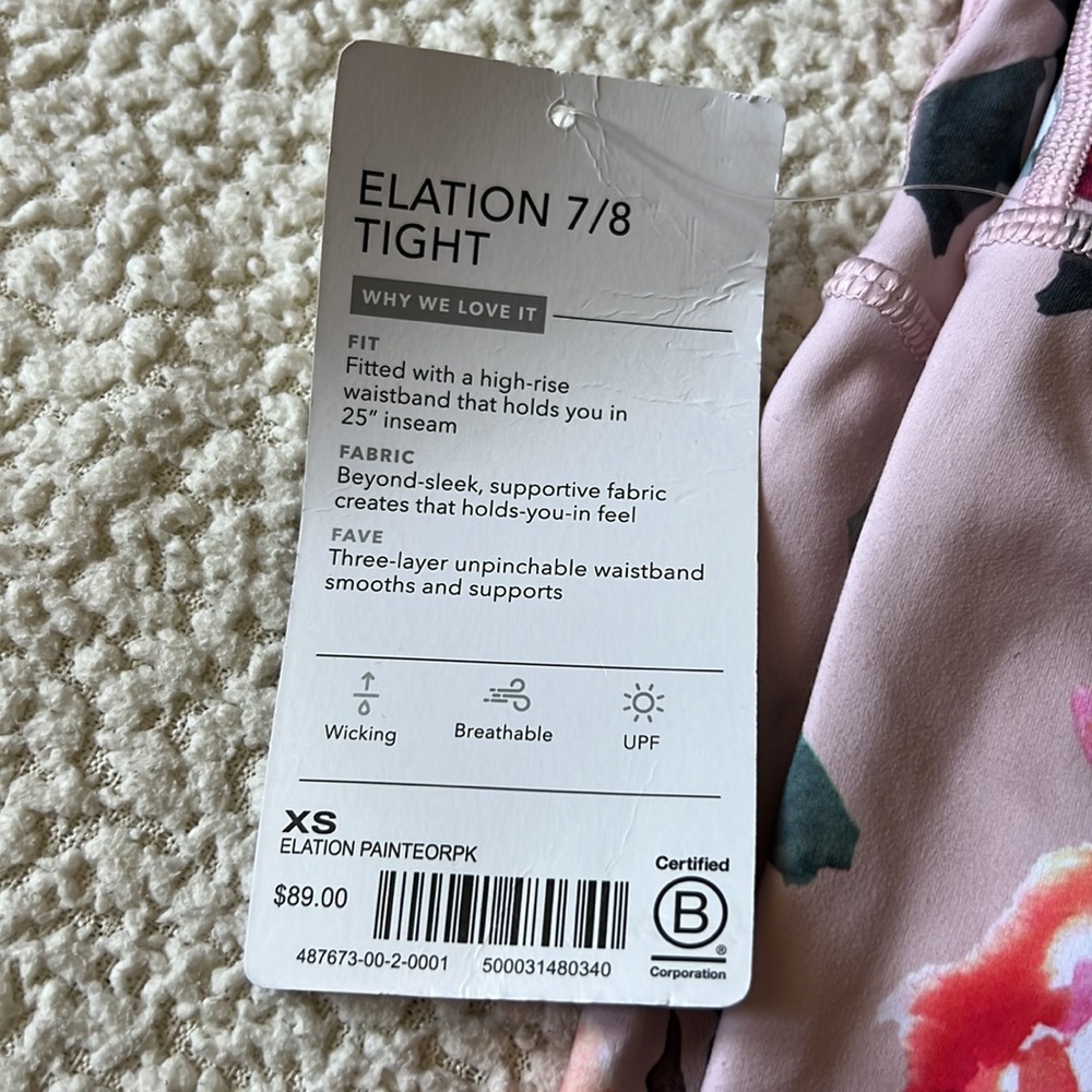 NWT Athleta Elation 7/8 tight (XS)- pink floral - Picture 3 of 3
